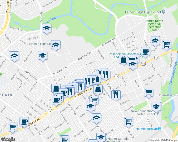 map of restaurants, bars, coffee shops, grocery stores, and more near 3440 Chippendale Street in Philadelphia