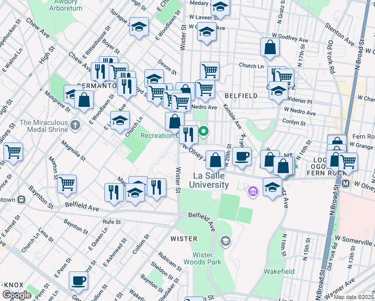 map of restaurants, bars, coffee shops, grocery stores, and more near 2149 Elkins Avenue in Philadelphia
