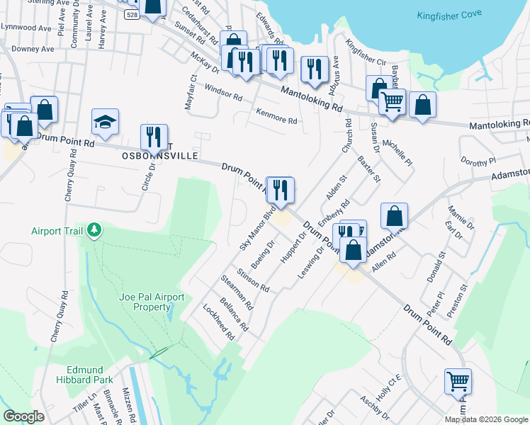 map of restaurants, bars, coffee shops, grocery stores, and more near 294 Sky Manor Boulevard in Brick Township