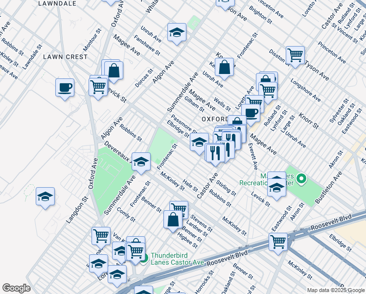 map of restaurants, bars, coffee shops, grocery stores, and more near 1216 Levick Street in Philadelphia