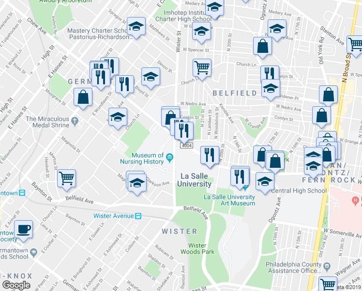 map of restaurants, bars, coffee shops, grocery stores, and more near 2153 Elkins Avenue in Philadelphia