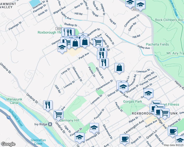 map of restaurants, bars, coffee shops, grocery stores, and more near 398 Parker Avenue in Philadelphia