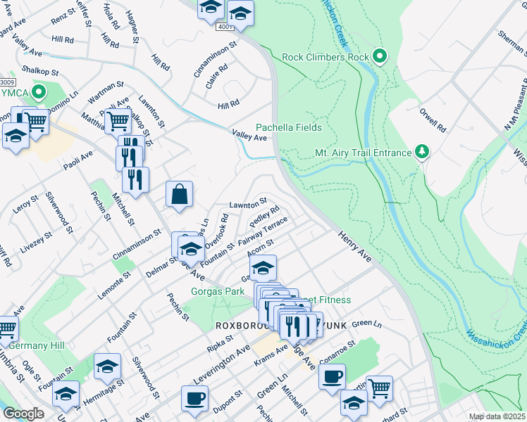 map of restaurants, bars, coffee shops, grocery stores, and more near 578 Pedley Road in Philadelphia