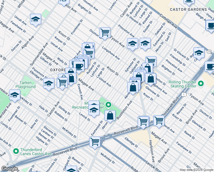 map of restaurants, bars, coffee shops, grocery stores, and more near 6650 Horrocks St in Philadelphia