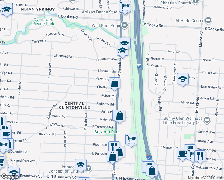 map of restaurants, bars, coffee shops, grocery stores, and more near 619 Chatham Road in Columbus