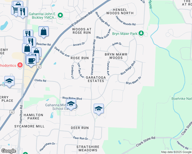 map of restaurants, bars, coffee shops, grocery stores, and more near 758 Tim Tam Avenue in Columbus