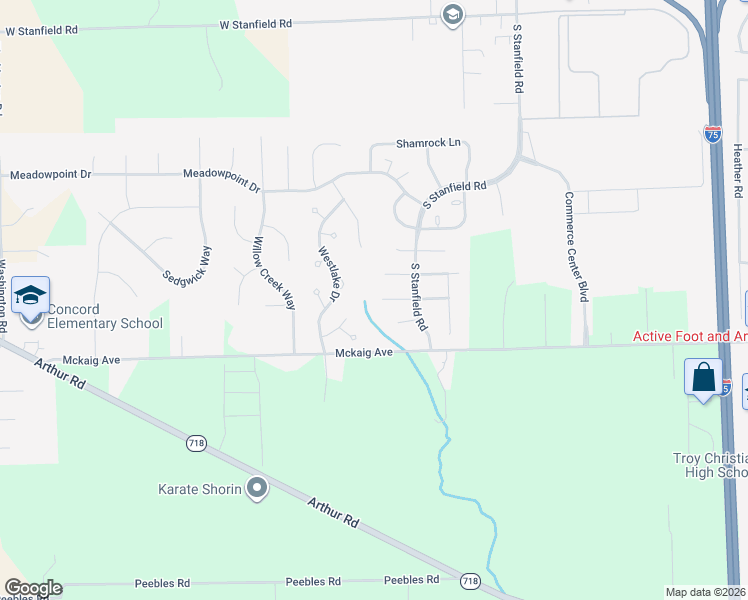 map of restaurants, bars, coffee shops, grocery stores, and more near 2361 Girard Lane East in Troy