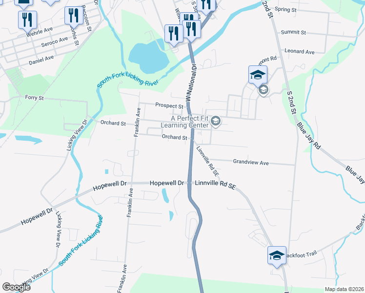 map of restaurants, bars, coffee shops, grocery stores, and more near 415 West National Drive in Heath