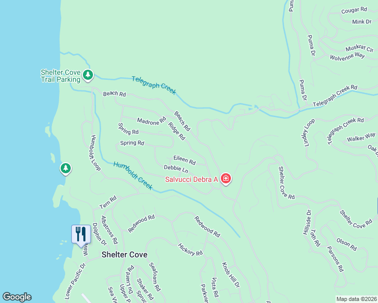 map of restaurants, bars, coffee shops, grocery stores, and more near 236 Ridge Road in Whitethorn