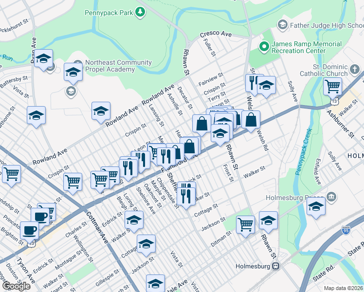 map of restaurants, bars, coffee shops, grocery stores, and more near in Philadelphia