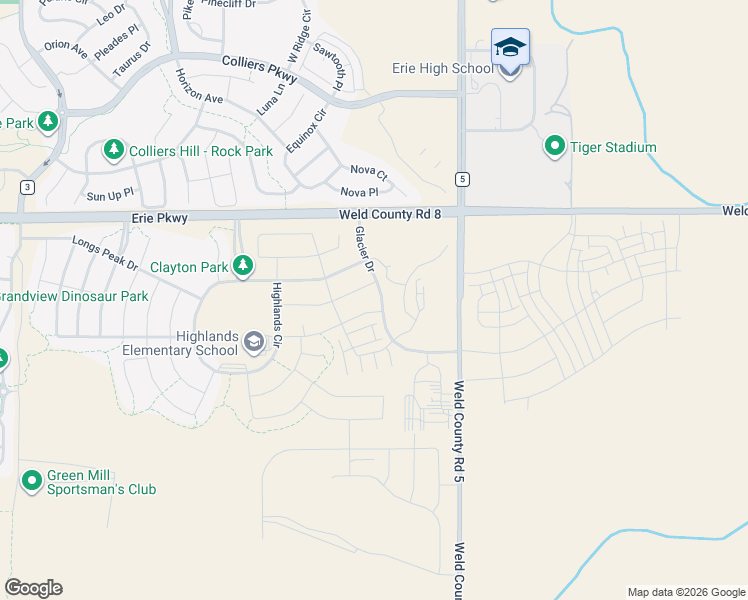 map of restaurants, bars, coffee shops, grocery stores, and more near Weld County Road 8 in Erie