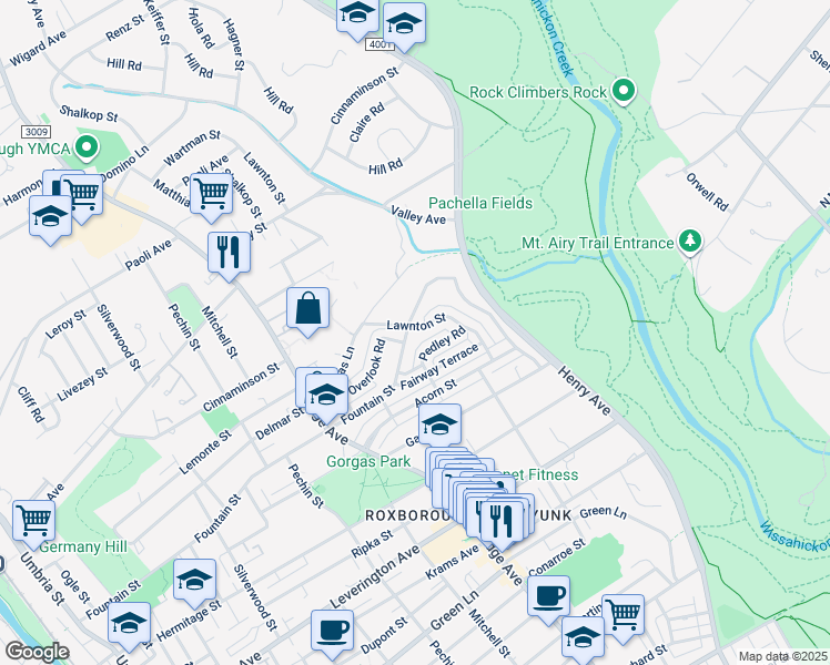 map of restaurants, bars, coffee shops, grocery stores, and more near 6488 Lawnton Street in Philadelphia