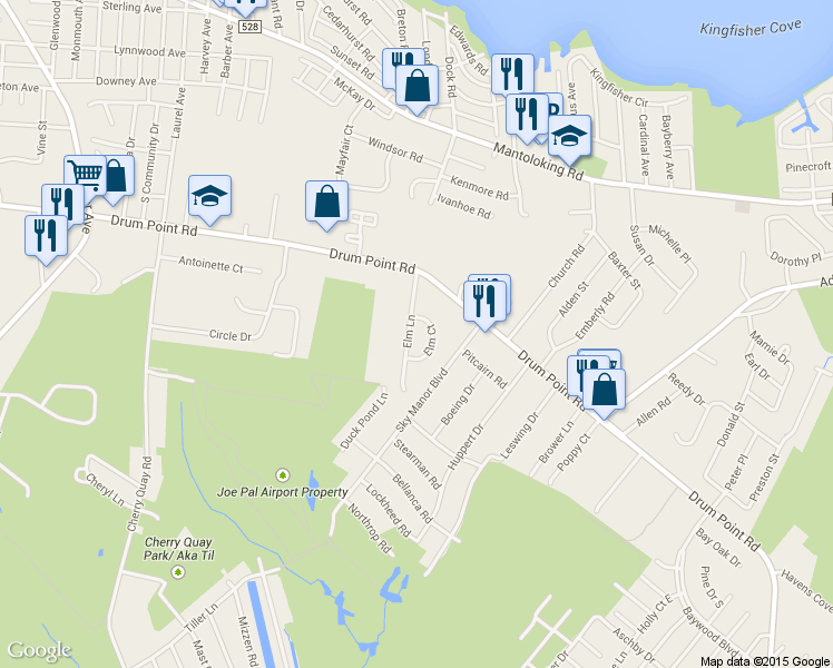 map of restaurants, bars, coffee shops, grocery stores, and more near 361 Elm Lane in Brick