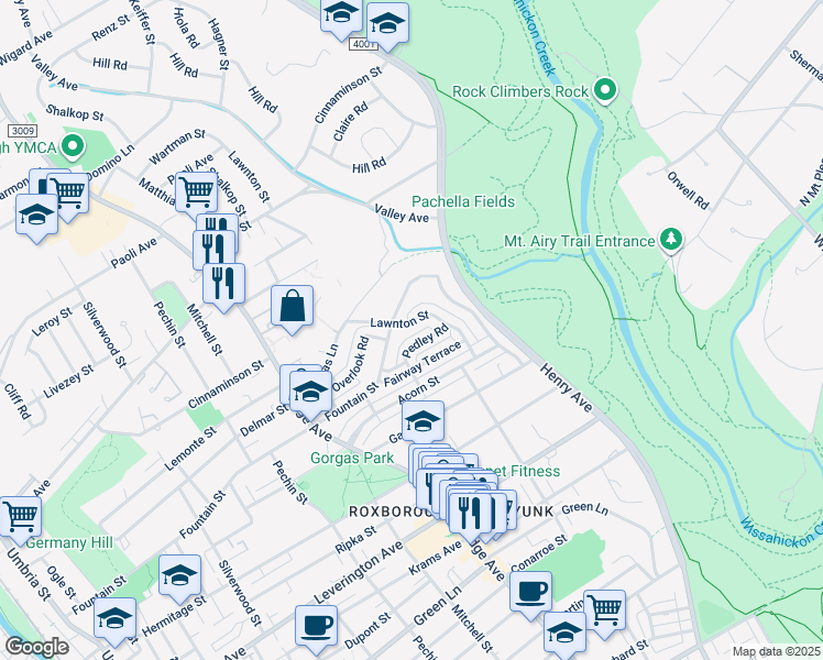map of restaurants, bars, coffee shops, grocery stores, and more near 6480 Lawnton Street in Philadelphia