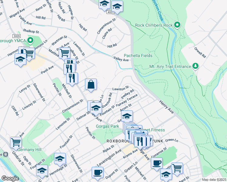 map of restaurants, bars, coffee shops, grocery stores, and more near 6509 Shalkop Street in Philadelphia