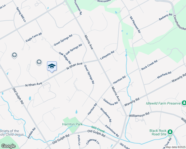 map of restaurants, bars, coffee shops, grocery stores, and more near 723 Great Springs Road in Bryn Mawr