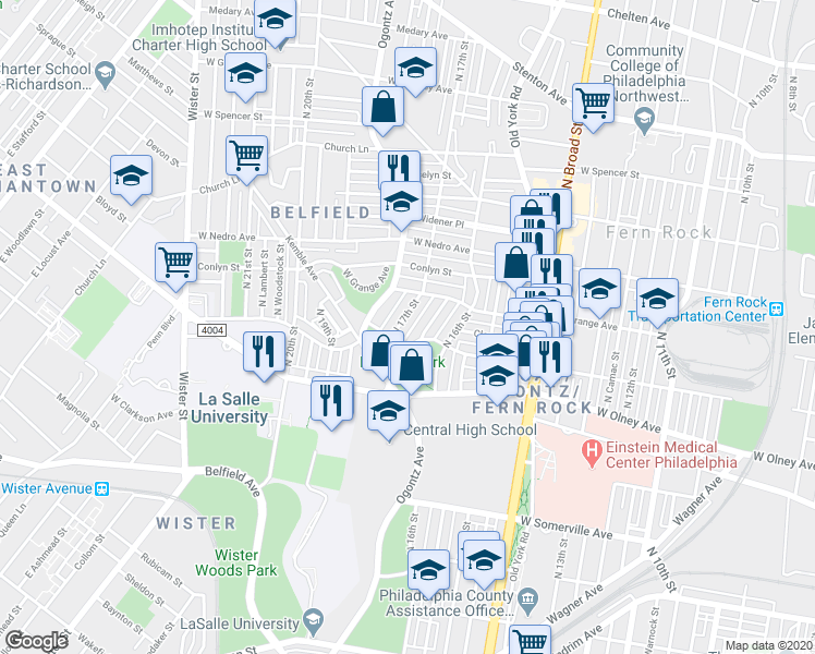 map of restaurants, bars, coffee shops, grocery stores, and more near 5727 North 17th Street in Philadelphia