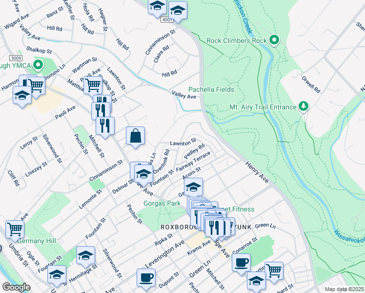 map of restaurants, bars, coffee shops, grocery stores, and more near 6488 Lawnton Street in Philadelphia