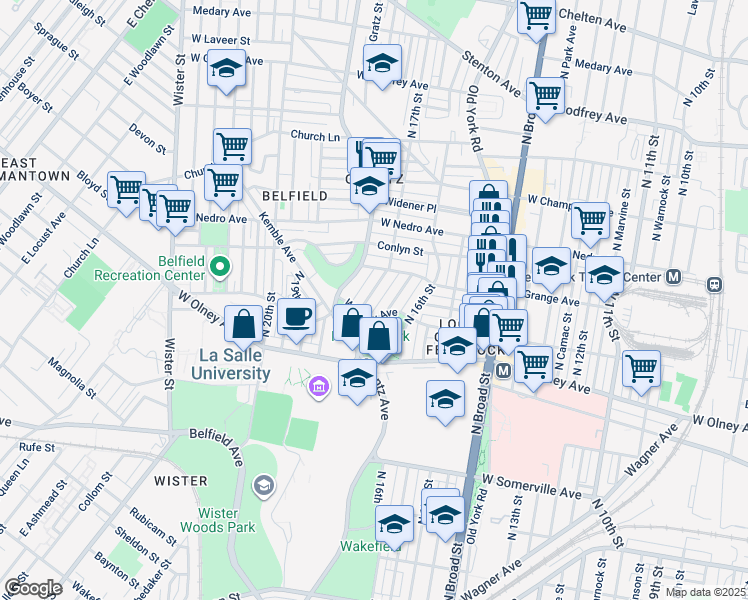 map of restaurants, bars, coffee shops, grocery stores, and more near 5727 North 17th Street in Philadelphia