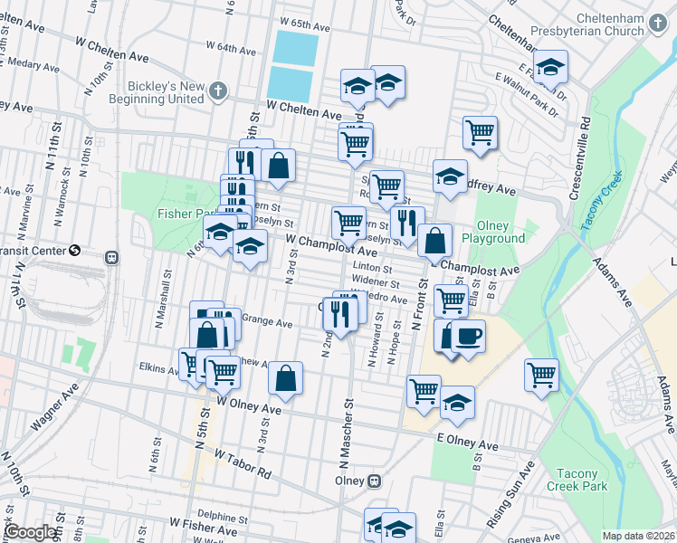 map of restaurants, bars, coffee shops, grocery stores, and more near 209 Widener Street in Philadelphia