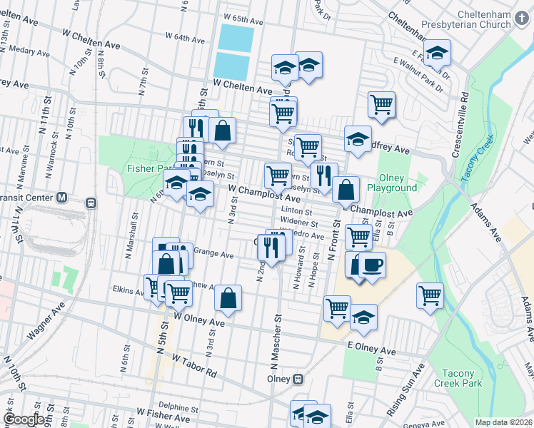 map of restaurants, bars, coffee shops, grocery stores, and more near 209 Widener Street in Philadelphia
