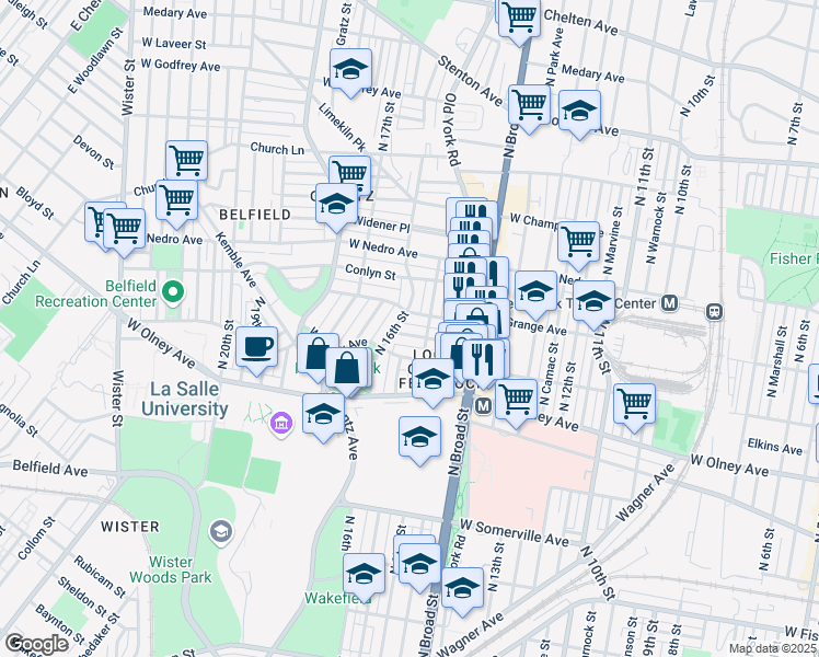 map of restaurants, bars, coffee shops, grocery stores, and more near 1523 Clearview Street in Philadelphia