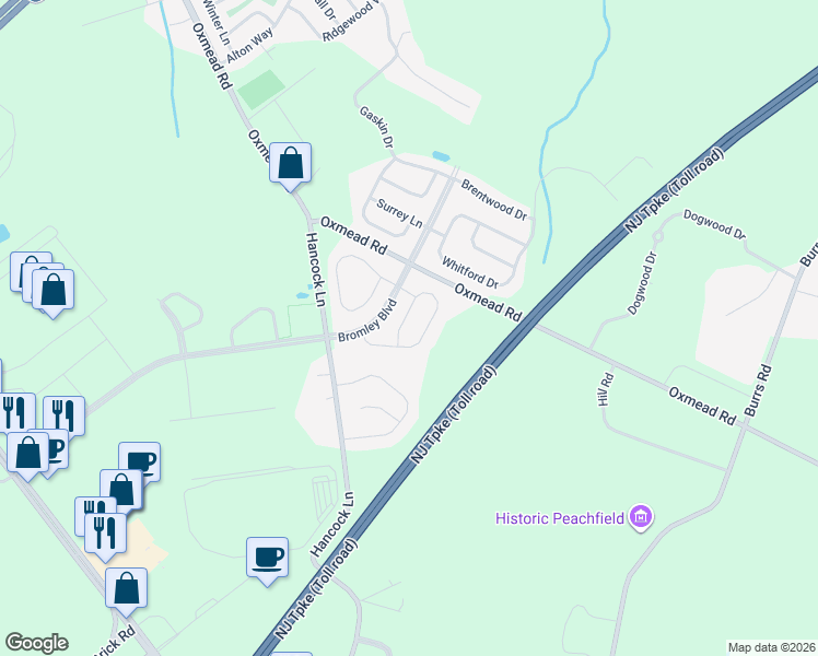 map of restaurants, bars, coffee shops, grocery stores, and more near 135 Threadleaf Terrace in Burlington