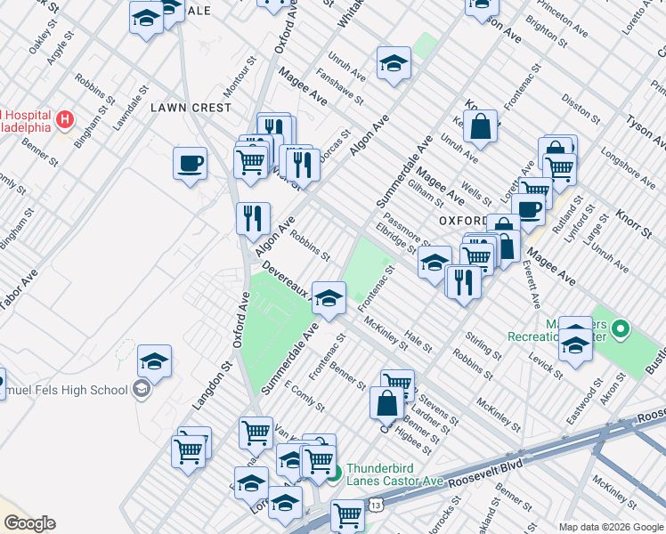 map of restaurants, bars, coffee shops, grocery stores, and more near 6249 Trotter Street in Philadelphia