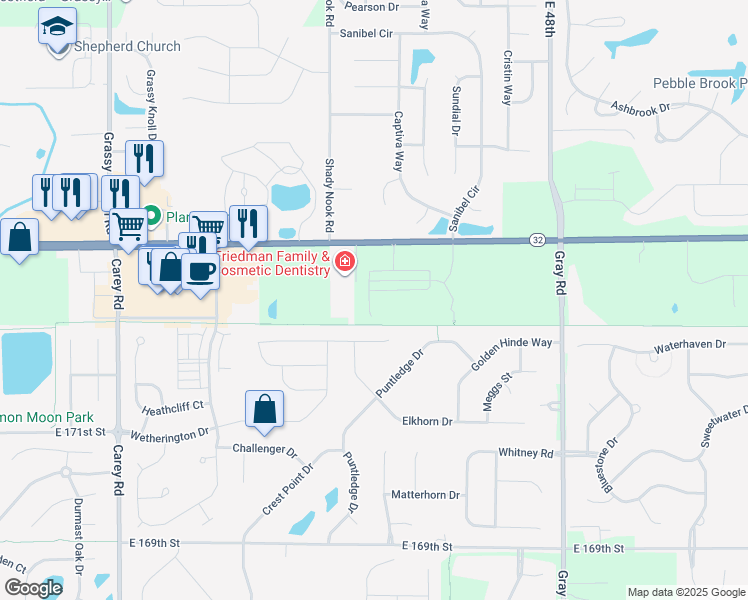 map of restaurants, bars, coffee shops, grocery stores, and more near 4017 Westfield Road in Westfield
