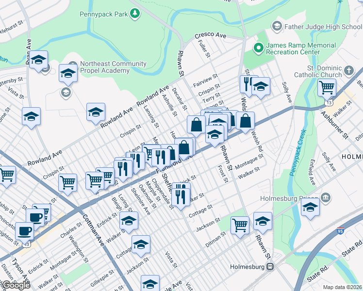 map of restaurants, bars, coffee shops, grocery stores, and more near in Philadelphia
