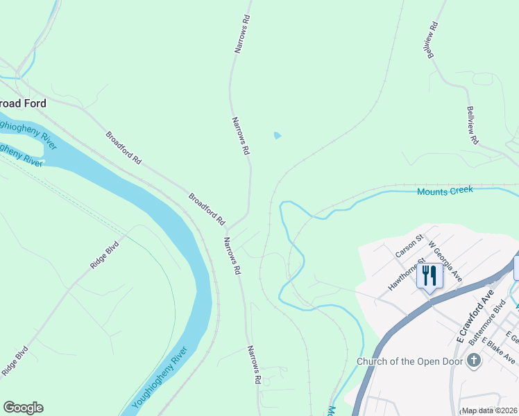map of restaurants, bars, coffee shops, grocery stores, and more near 318 Narrows Rd in Connellsville