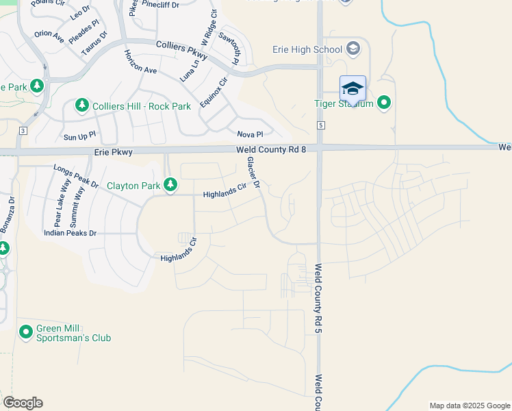map of restaurants, bars, coffee shops, grocery stores, and more near Weld County Road 8 in Erie