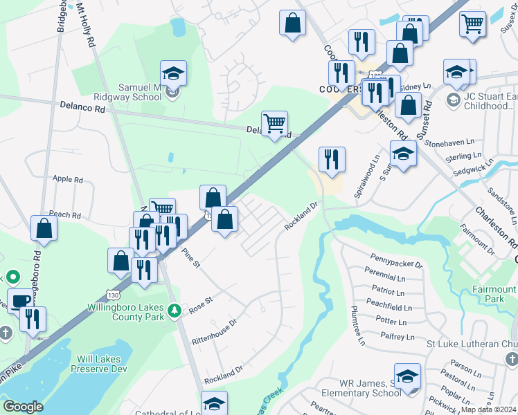 map of restaurants, bars, coffee shops, grocery stores, and more near 814 Lyons Court in Willingboro