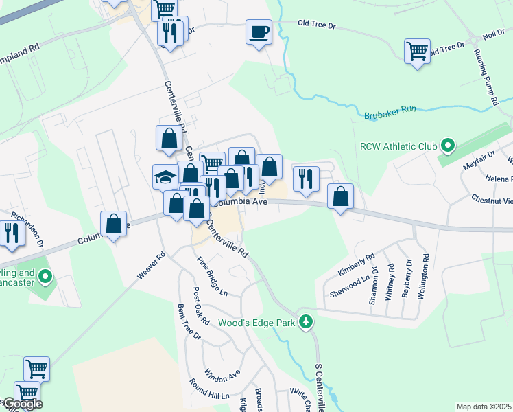 map of restaurants, bars, coffee shops, grocery stores, and more near 3000 Columbia Avenue in Lancaster