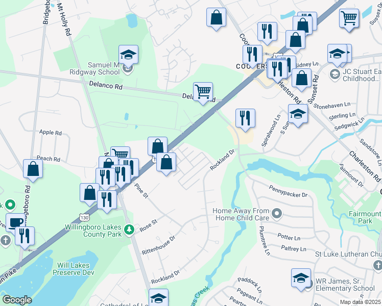 map of restaurants, bars, coffee shops, grocery stores, and more near 810 Lyons Court in Willingboro