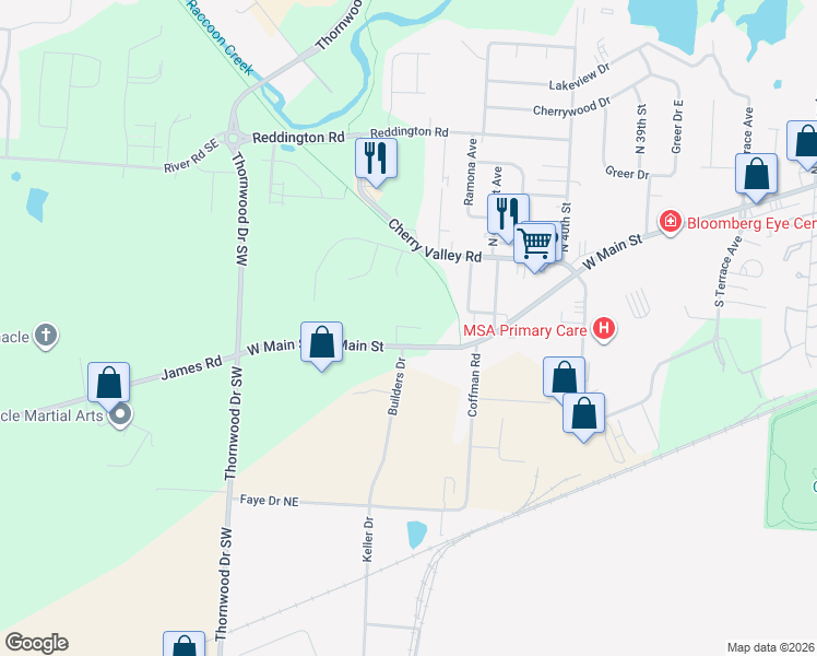 map of restaurants, bars, coffee shops, grocery stores, and more near 341 Builders Drive in Newark