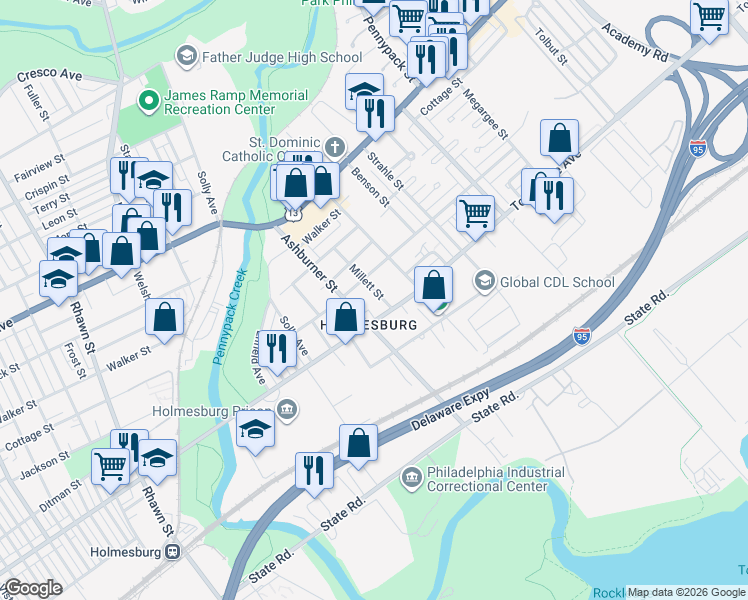 map of restaurants, bars, coffee shops, grocery stores, and more near in Philadelphia