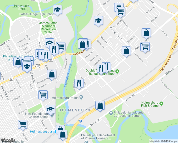 map of restaurants, bars, coffee shops, grocery stores, and more near 8336 Ditman Street in Philadelphia