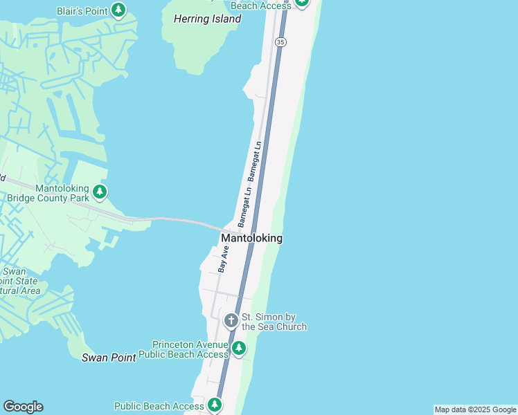 map of restaurants, bars, coffee shops, grocery stores, and more near 1117 Ocean Avenue North in Mantoloking