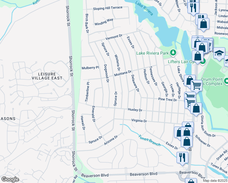 map of restaurants, bars, coffee shops, grocery stores, and more near 300 Spruce Drive in Brick