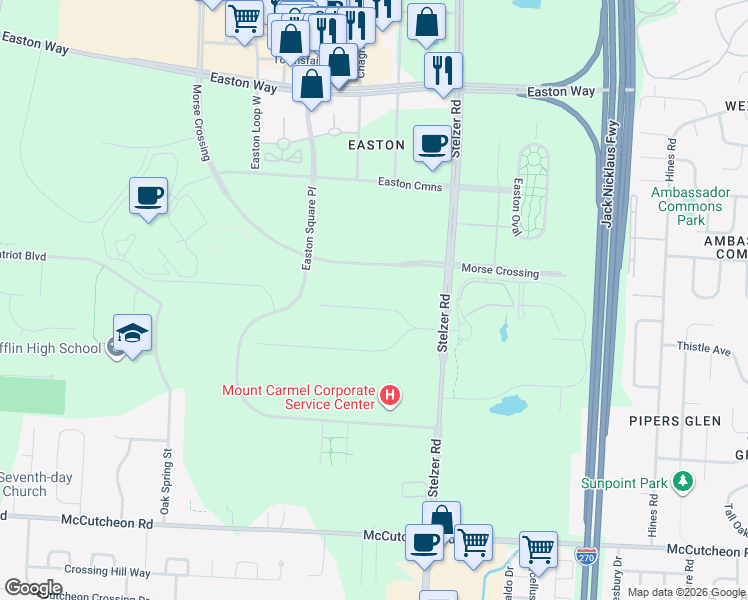 map of restaurants, bars, coffee shops, grocery stores, and more near 3714 Montclair Drive in Columbus