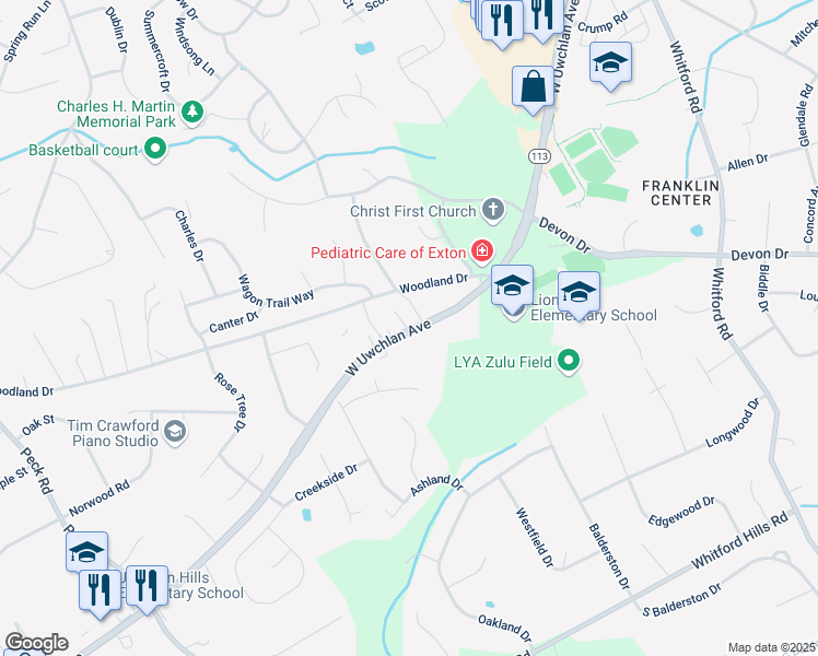 map of restaurants, bars, coffee shops, grocery stores, and more near 515 Pennsylvania 113 in Downingtown