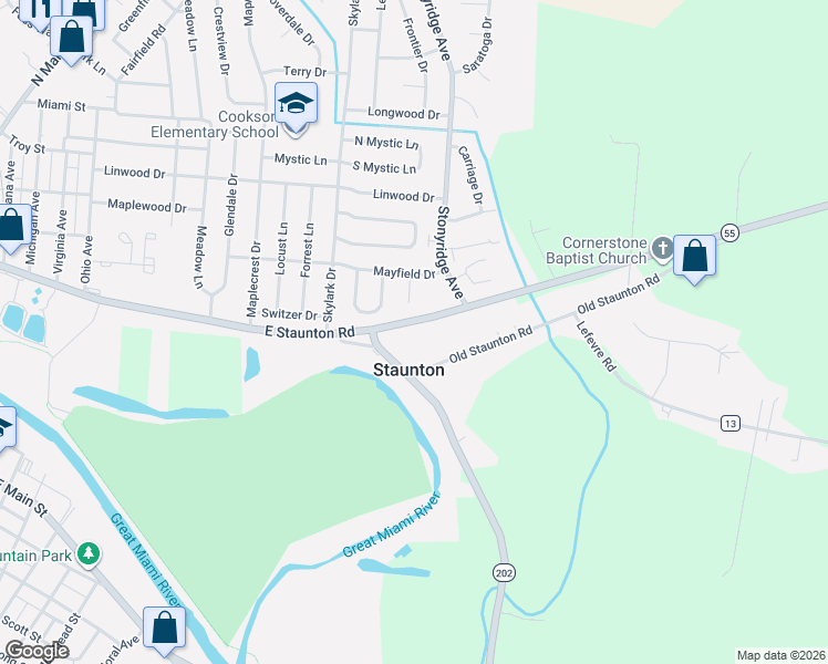 map of restaurants, bars, coffee shops, grocery stores, and more near 1559 East Staunton Road in Troy