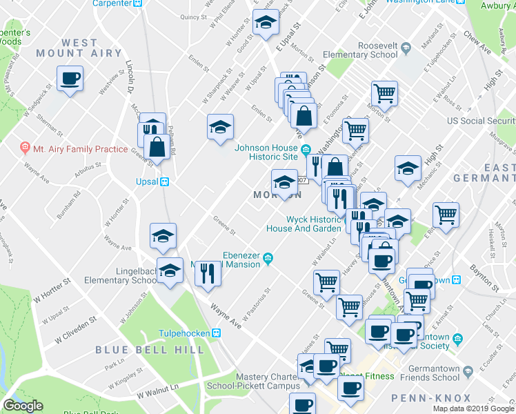 map of restaurants, bars, coffee shops, grocery stores, and more near 215 West Pomona Street in Philadelphia