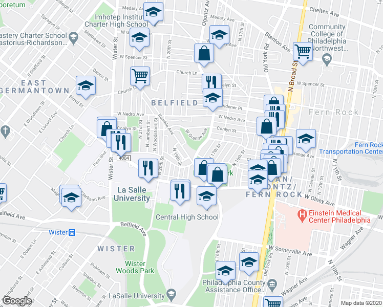 map of restaurants, bars, coffee shops, grocery stores, and more near 5701 Kemble Avenue in Philadelphia
