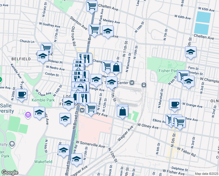 map of restaurants, bars, coffee shops, grocery stores, and more near 5811 North 12th Street in Philadelphia