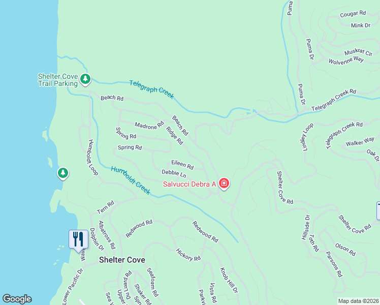 map of restaurants, bars, coffee shops, grocery stores, and more near 236 Ridge Road in Whitethorn