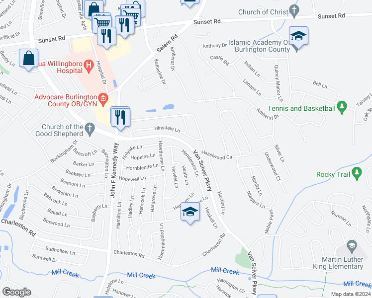 map of restaurants, bars, coffee shops, grocery stores, and more near 60 Henderson Lane in Willingboro