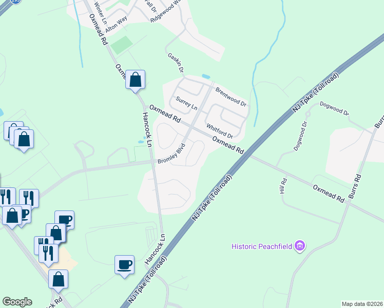 map of restaurants, bars, coffee shops, grocery stores, and more near 135 Threadleaf Terrace in Burlington