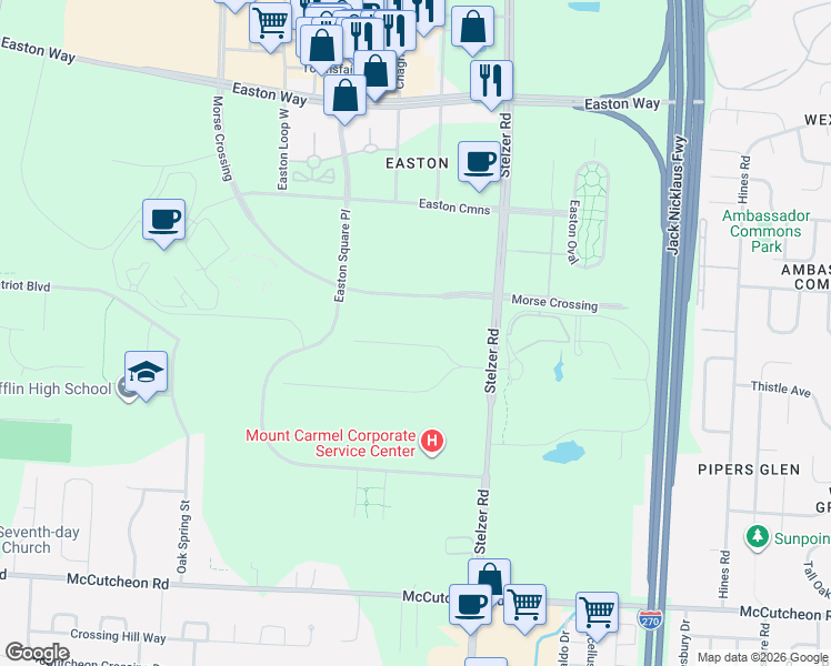 map of restaurants, bars, coffee shops, grocery stores, and more near 3714 Montclair Drive in Columbus